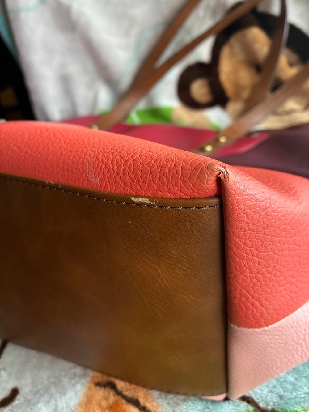 Fossil Colorblock Leather Tote in Pink, Red, Burgundy & Brown Straps - Picture 9 of 9